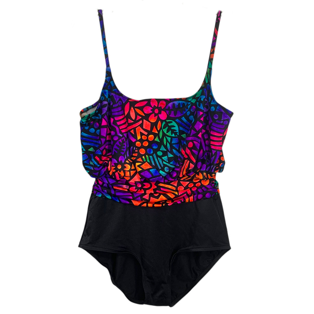 Vintage Jantzen Classics One Piece Swimsuit Womens 10 Blouson Tropical Print USA - Picture 2 of 7